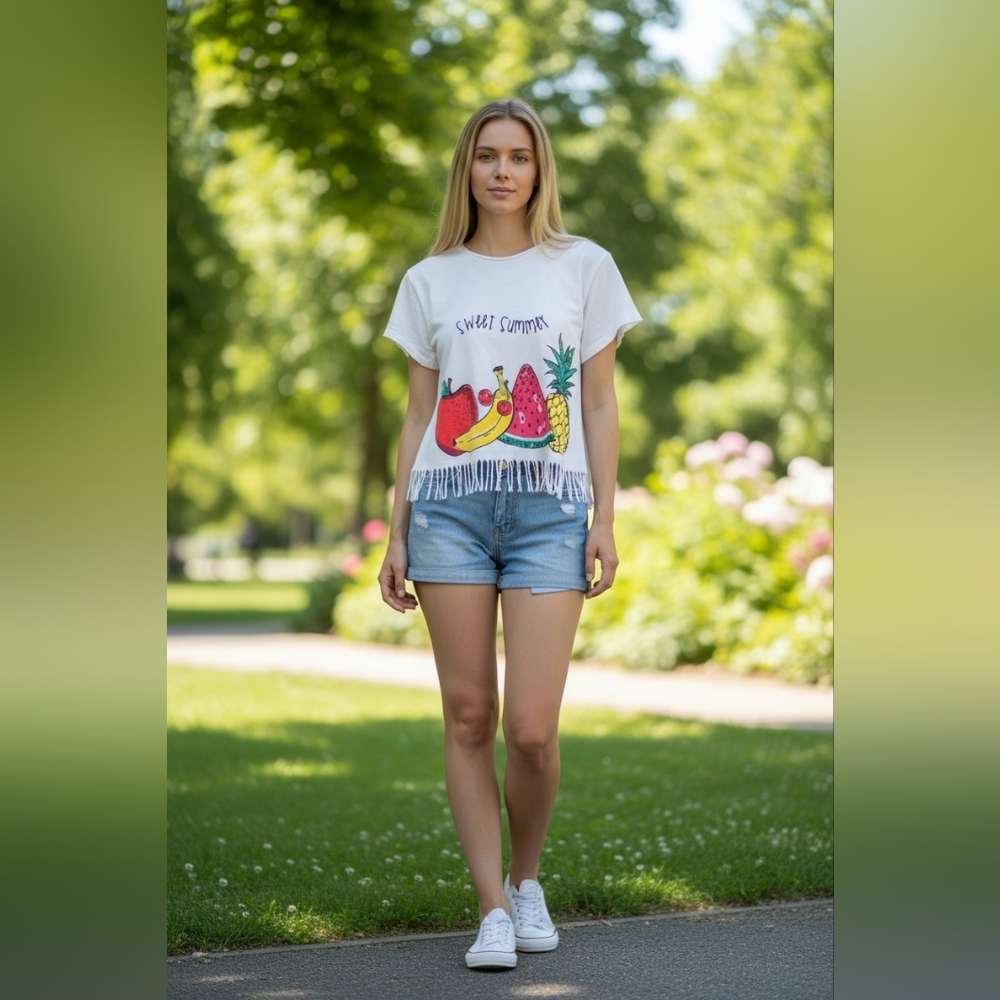 LC WAIKIKI "Sweet Summer" White Fringe T-Shirt